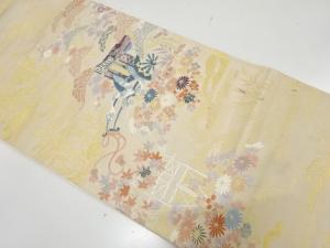 アンティーク　御所車に草花模様織り出し袋帯（材料）